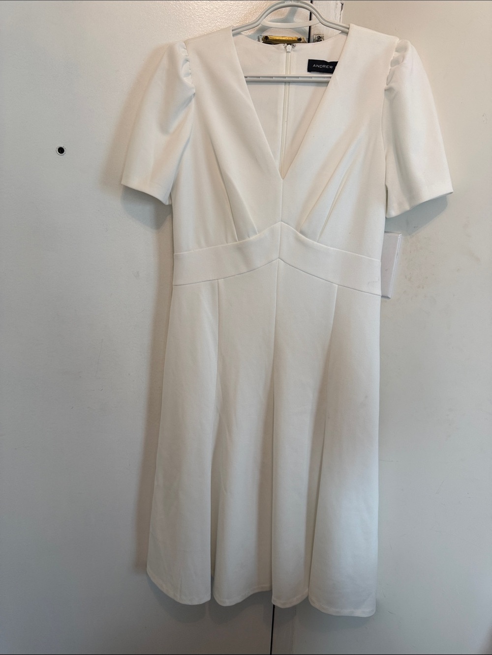Andrew Marc Cream V-Neck Midi Dress